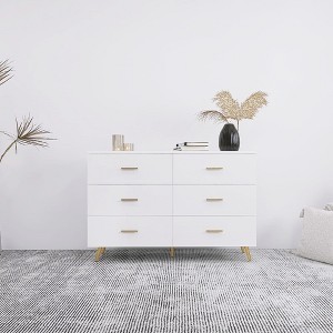 High Glossy Surface 6 Drawers Chest of Drawer with Golden Handle and Golden Steel Legs White Color Vanity - 1 of 4