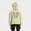 Girls' Zip-Up Halloween Spider Fleece Hoodie Sweatshirt - Cat & Jack™ Light Olive Green - 3 of 4