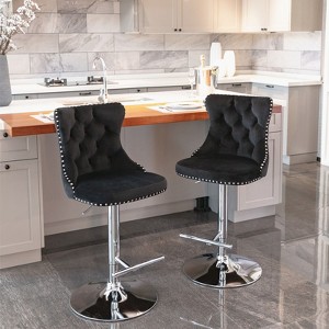NicBex Adjustable Height 25-33" Bar Stools,Stool Chair with Chrome Base,Velvet Swivel Bar Stools Set of 2,Counter Stools for Island,Bar - 1 of 4