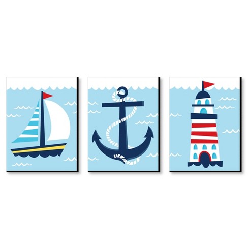 Big Dot Of Happiness Lighthouse, Sailboat And Anchor - Boy Nursery Wall Art  And Nautical Kids Room Decor - 7.5 X 10 Inches - Set Of 3 Prints : Target