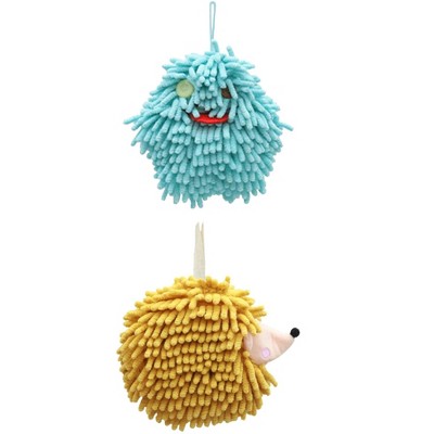 REGALWOVEN Fuzzy Cute Cartoon Decorative Hand Drying Hanging Ball Hand Towels 7" x 7" 2 Pcs