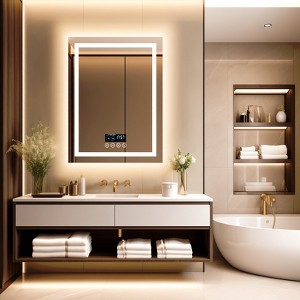 ARTLOGE Smart LED Illuminated Fog-free Rectangle Bathroom Mirror Bluetooth Speaker Digital Display - 1 of 4