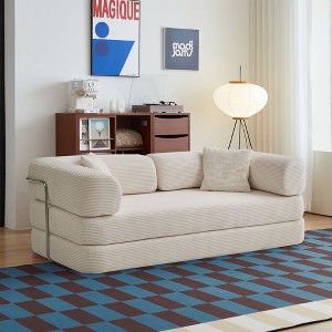 Corduroy Convertible Compressed Floor Couch Sofa Bed with Pillow-to-Blanket and Enhanced Frame Stability - 1 of 4
