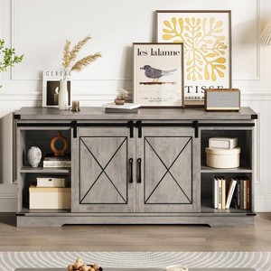 Farmhouse TV Stand for 65 Inch TV Entertainment Center with Sliding Barn Doors Storage Cabinet - 1 of 4