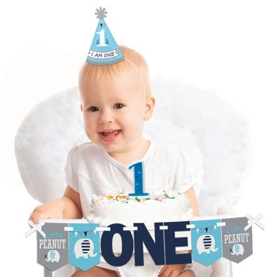 Big Dot of Happiness Blue Elephant 1st Birthday - First Birthday Boy Smash Cake Decorating Kit - High Chair Decorations