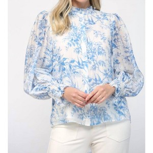 Women's Elegance In Bloom Floral Ruffle Neck Blouse - Fate - 1 of 4