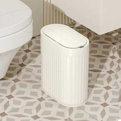 LunaLulinlk Small Trash Can Automatic Touch Less Garbage Bin with Lid, 2 Gallon Plastic Slim Waste Basket Electric Motion Sensor Cream White