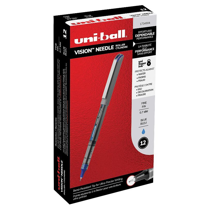uni-ball uniball Vision Needle Rollerball Pens Fine Point 0.7mm Blue Ink Dozen (1734904), 1 of 9