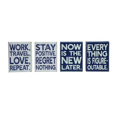 Transpac MDF Positivity Block Decor Set of 4 Spring Home Decorations Freestanding Wood Signs for Spring and Summer