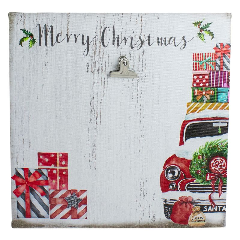 Northlight 10" Car and Gifts Merry Christmas Canvas Wall Art with Photo Clip, 1 of 4