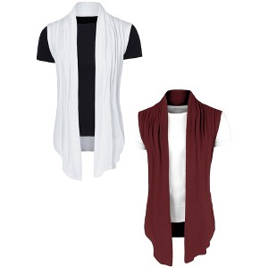 Lars Amadeus Men's Lightweight Asymetric Hem Sleeveless Cardigan 2 Packs - 1 of 4