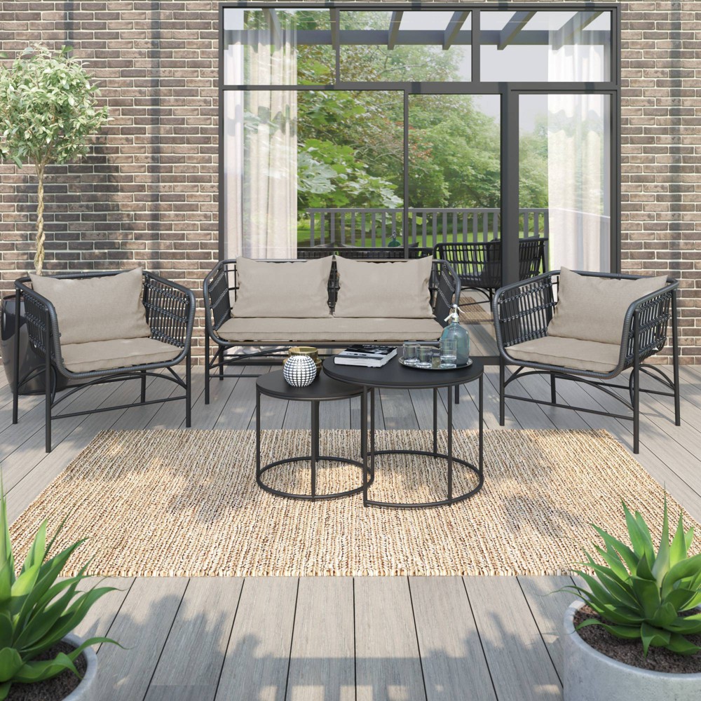 4pc Outdoor Conversation Set with Cushions Black TK Classics