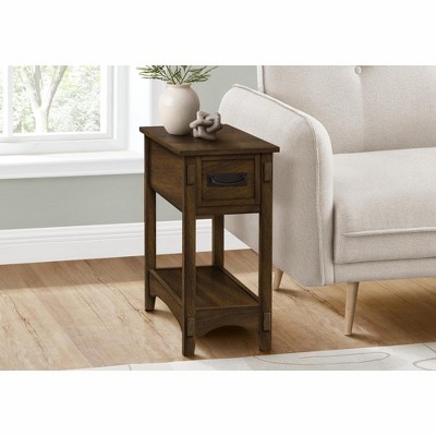 Monarch Specialties Accent Table, End, Side Table, Nightstand, 2 Tier, Narrow, Storage Drawer, Brown Veneer, Transitional