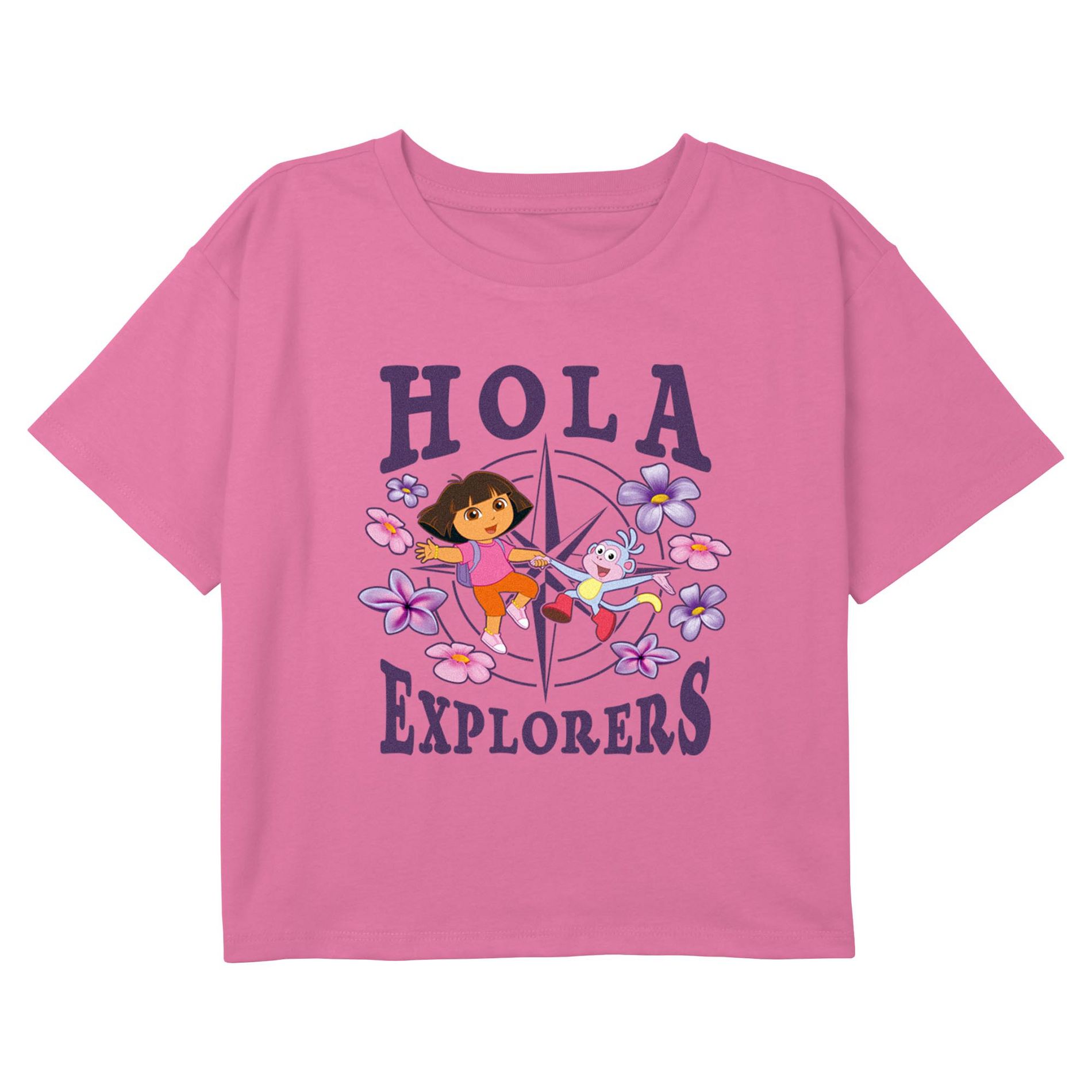 Girl's Dora the Explorer Floral Explorers Graphic Graphic Cropped T-Shirt - Light Pink - X Small