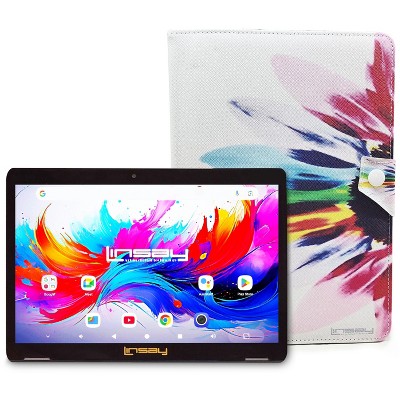 LINSAY 10.1"Octa Core  256GB Storage Android 15 Tablet with Rainbow Marble Case