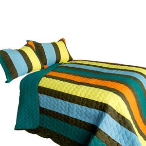 Slickblue 3 Piece Full/Queen, Soft Vermicelli Quilted Quilt and Shams, Quilt Set, Vertical Stripes, 9 Options - 1 of 4