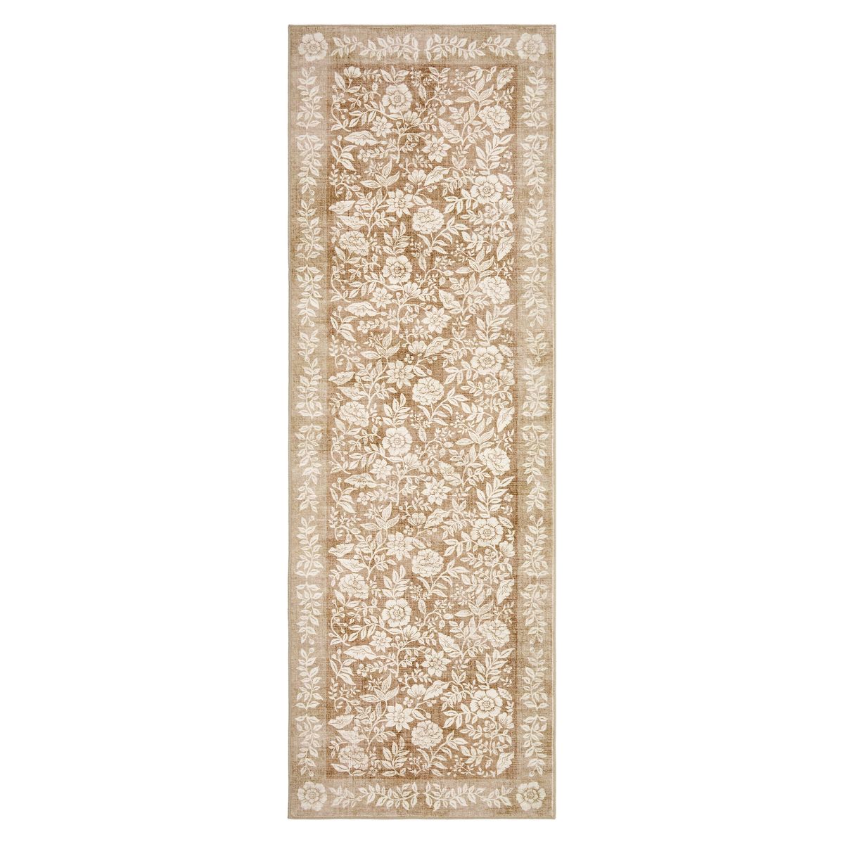 Retro Floral Washable Area Rug with TPR Rubber Backing, Soft Non-Slip Botanical Rug for Bedroom Living Room Nursery - thumbnail 5