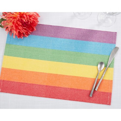 Rainbow Stripe Multicolored Fabric Placemats, Set of 4, 13"x20"