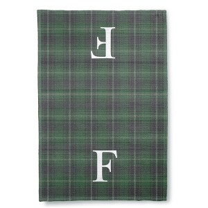 Personalization Mall Christmas Plaid Waffle Weave Kitchen Towel, Green Plaid - 1 of 4