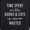 Women's - Instant Message - Time Spent With Books Cats Lightweight French Terry Wide Neck Long Sleeve Graphic Shirt - 2 of 4