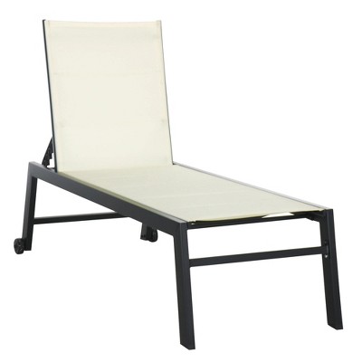 Resenkos Outdoor Chaise Lounge With Wheels, Five Position Recliner For Sunbathing, Suntanning, Steel Frame, Breathable Fabric,