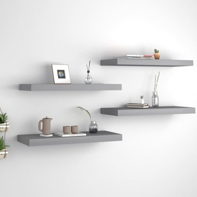 vidaXL Floating Wall Shelves 4 pcs Gray 23.6 inches x9.3 inches x1.5 inches  MDF