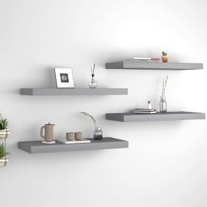 vidaXL Floating Wall Shelves 4 pcs Gray 23.6 inches x9.3 inches x1.5 inches  MDF - 1 of 4