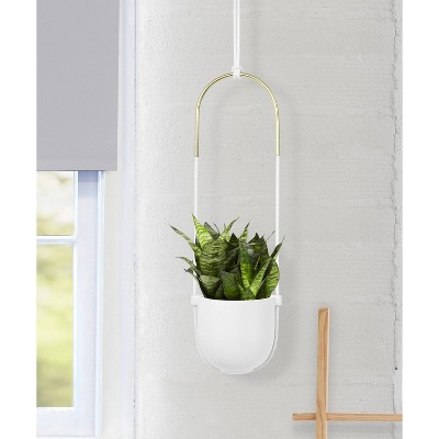 White Ceramic Bowl-Shaped Hanging Planter