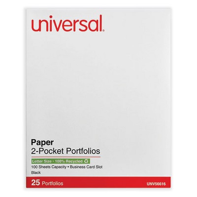 Universal Two-Pocket Portfolio, Embossed Leather Grain Paper, 11 x 8.5, Black, 25/Box