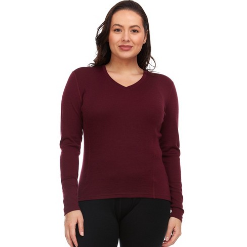 Warm Essentials by Cuddl Duds Women's Textured Fleece Thermal V-Neck Top 