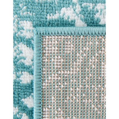 Turquoise and White Synthetic Low Pile Bohemian Area Rug
