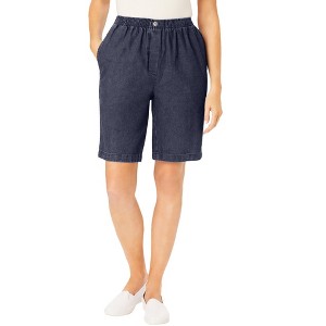 Woman Within Plus Size 7-Day Elastic-Waist Cotton Denim Short - 1 of 4