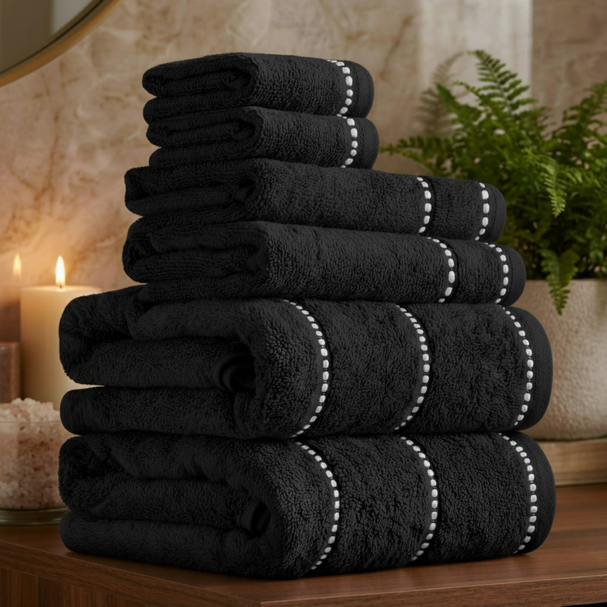 Hastings Home 6PC 525GSM 100% Cotton Towel Set for Bath, Gym, and Spa (Black)