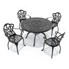 5-Piece Cast Aluminum Outdoor Dining Set with Beige Cushions, Round Table & Ergonomic Chairs - for Patio, Backyard - 3 of 4