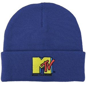 MTV Logo Knit Beanie for Men and Women, Royal - 1 of 4