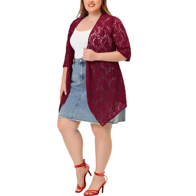 Agnes Orinda Women's Plus Size Draped Shawls Lightweight Open Front Lace Date Cardigans, 2 of 6