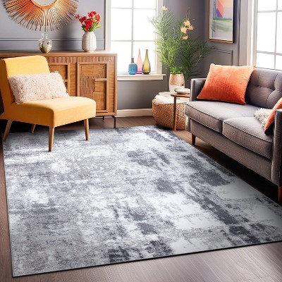 Contemporary Abstract Gray Synthetic 95'' Area Rug