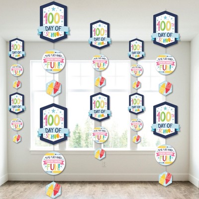 Big Dot of Happiness Happy 100th Day of School - 100 Days Party DIY Dangler Backdrop - Hanging Vertical Decorations - 30 Pieces