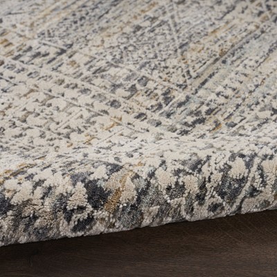 Ivory and Slate Floral Synthetic Rectangular Rug