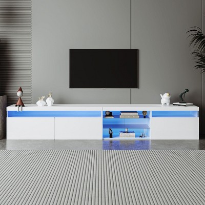 CAVINAS TV Stand with LED for TVs up to 105 Inches,Entertainment Center with 2 Glass Shelves and 2 Cabinets for Living Room