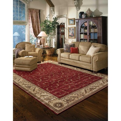 Red and Beige Rectangular Synthetic Area Rug 5' x 7'