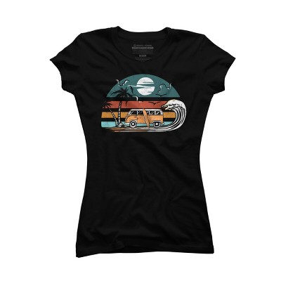 Junior's Design By Humans Summer Surf and Sand In My Van By lampudoft T-Shirt