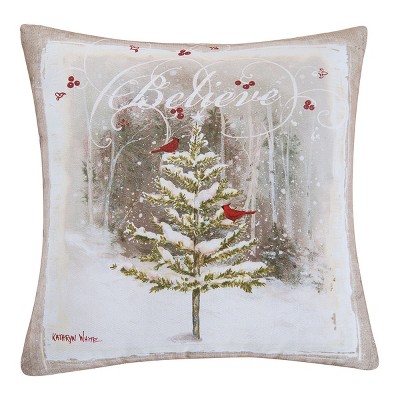 C&F Home 18" x 18" Believe Tree Indoor / Outdoor Christmas Holiday Throw Pillow