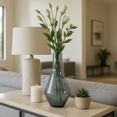 Decorative Swirl Glass Vase for Living Room Decor - Minimalist Home Decor Accent for Bedroom Styling, Office, and Table Decor - 15", Blue