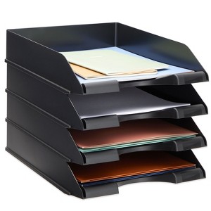 Stockroom Plus 4 Pack Stackable Paper Trays for Letter Documents, Desktop File Organizers, 10 x 13.45 x 2.5 In - Black - 1 of 4