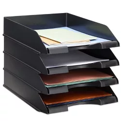 Stockroom Plus 4 Pack Stackable Paper Trays for Letter Documents, Desktop File Organizers for Office Supplies, 10 x 13.45 x 2.5 In
