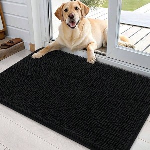 Dog Door Muddy Paws 36x24 Absorbs Moisture and Dirt Non - Slip Washable Doormat Quick Dry Chenille Black Indoor Entryway - 1 of 4