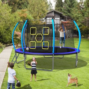 Okak 12/14FT Recreational Kids Trampoline with Enclosure Net, ASTM Approval Outdoor Trampolines with Ladder, Trampoline for Garden, Yard - 1 of 4