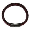 Chisel Stainless Steel Black IP-plated Black Leather and Red Fabric 8.25" Bracelet - 3 of 4