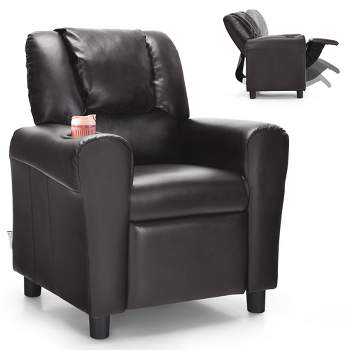 Costway Kids Recliner Chair PU Leather Armrest Sofa w/Footrest Cup Holder Beige\Brown